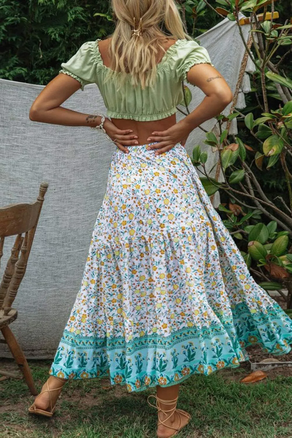 ZESICA Women's 2025 Summer Bohemian Floral Printed Elastic Waist A Line Maxi Skirt with Pockets