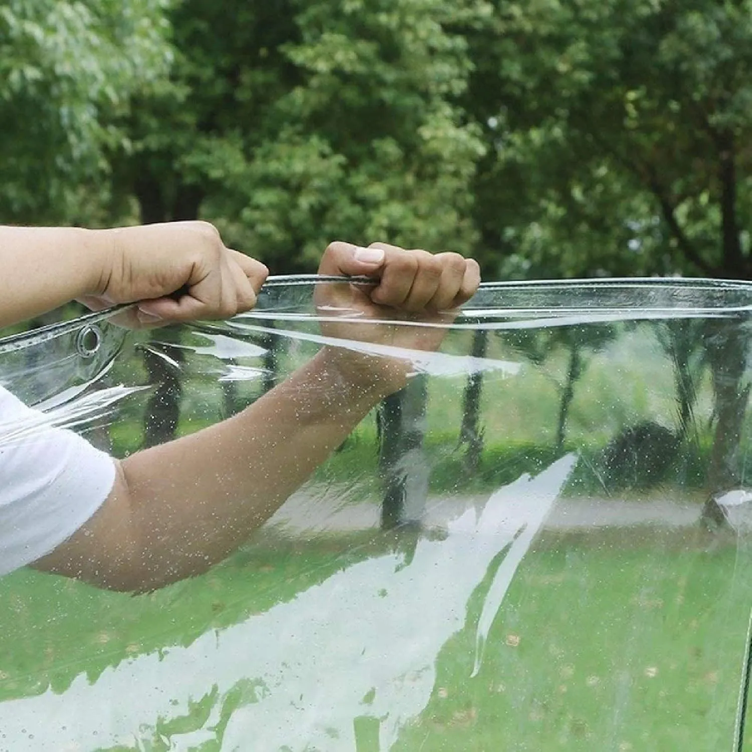 ZHANGQINGXIU Transparent PVC Tarpaulin, Waterproof Tent Cover, 12mil Thickness Tear Resistant Rubber Reinforced Angle Includes Grommets Every 1.6 'on All Sides (Color : Clear, Size : 1x2m)
