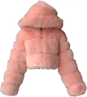 ZHOUYF Women Winter Warm Shearling Jackets Fuzzy Fleece Hooded Overcoat Bubble Fleece Outerwear Fluffy Faux Fur Short Coats
