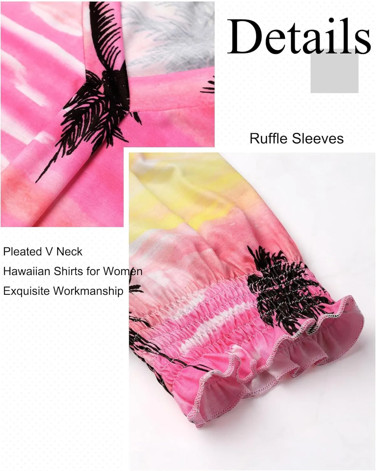 ZXZY Women Ruffle Short Sleeve Pleated V Neck Floral Print Hawaiian Shirts Blouse Tops