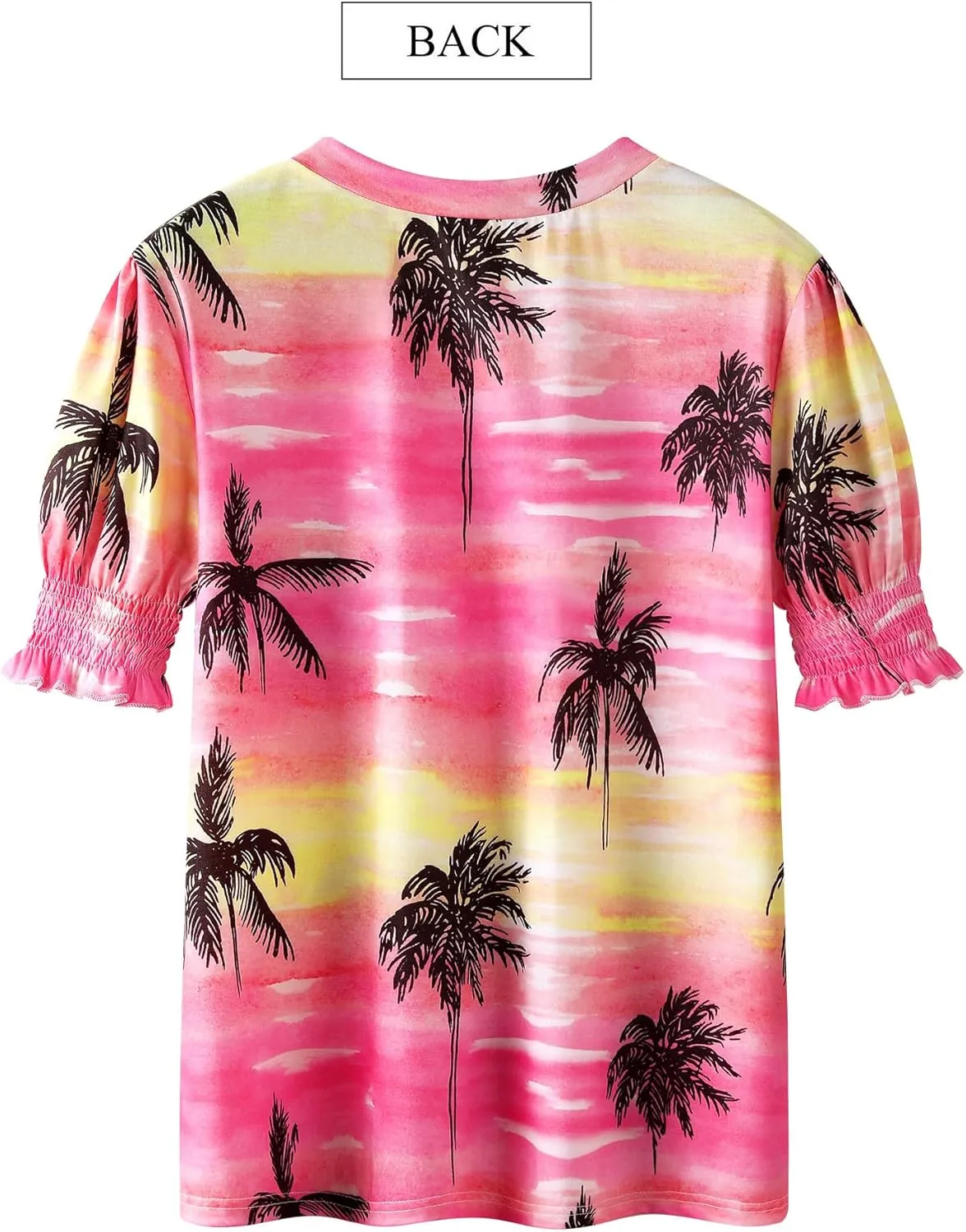 ZXZY Women Ruffle Short Sleeve Pleated V Neck Floral Print Hawaiian Shirts Blouse Tops