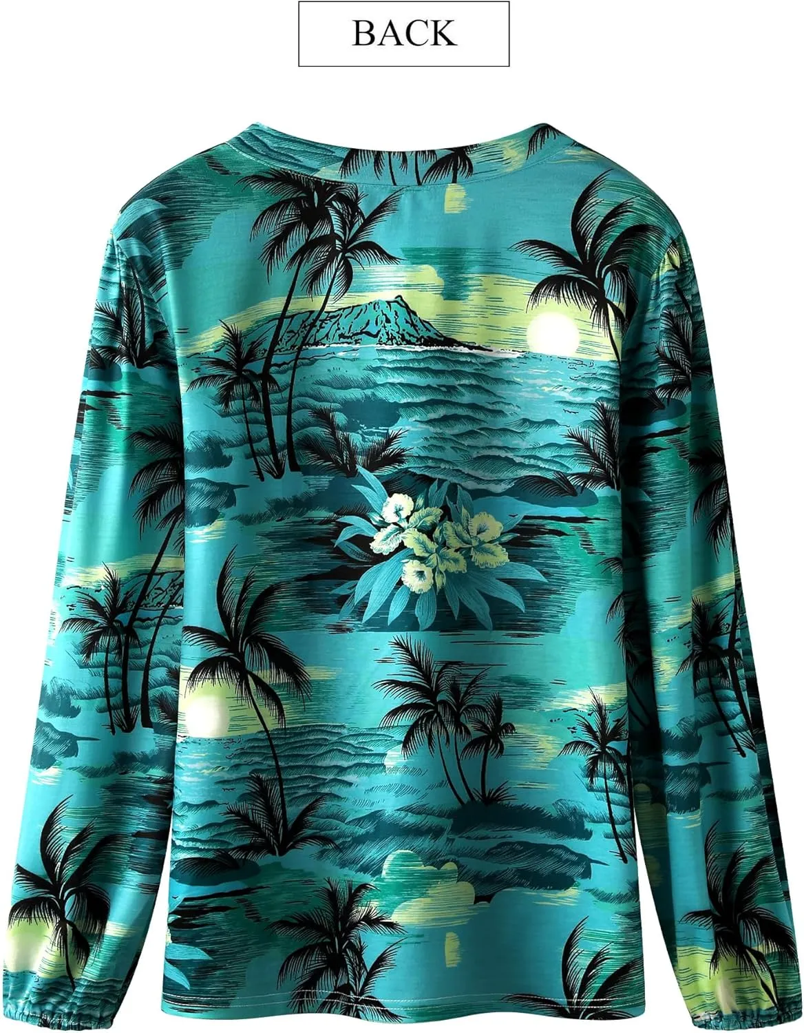 ZXZY Womens Hawaiian Shirt Vintage Leaf Floral Printed Tropical Tops V Neck Puff Long Sleeves Shirts
