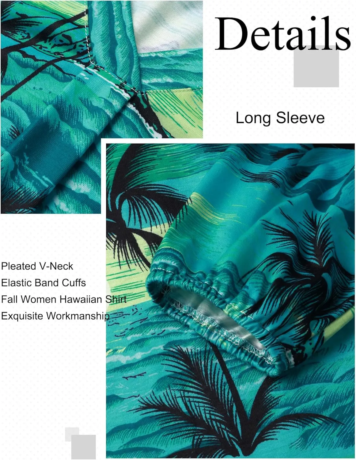ZXZY Womens Hawaiian Shirt Vintage Leaf Floral Printed Tropical Tops V Neck Puff Long Sleeves Shirts