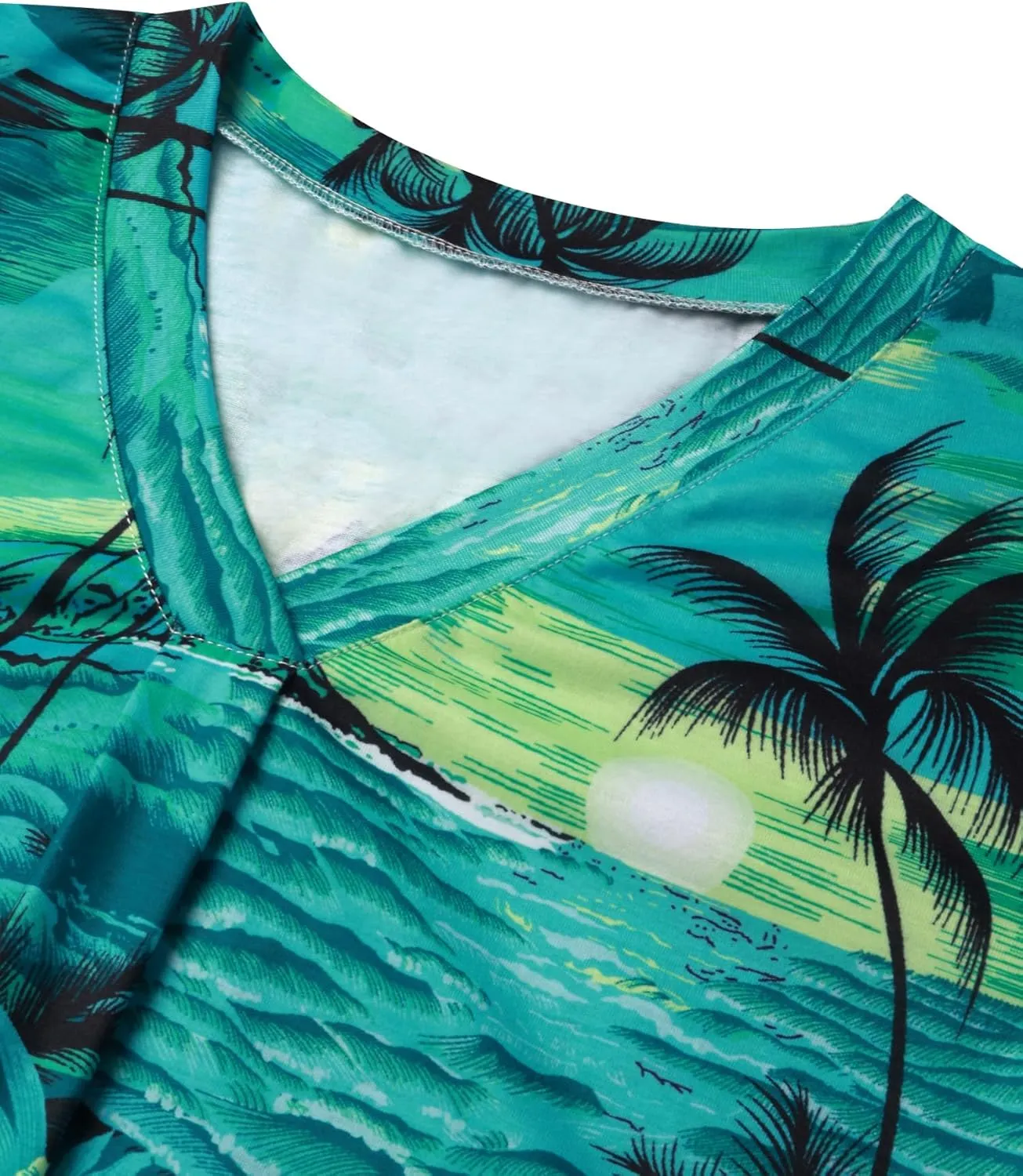 ZXZY Womens Hawaiian Shirt Vintage Leaf Floral Printed Tropical Tops V Neck Puff Long Sleeves Shirts
